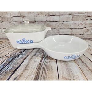 Rare Vintage Corning Ware Blue Cornflower Casserole Dish Skillet 1 3/4qt & 6.5in
